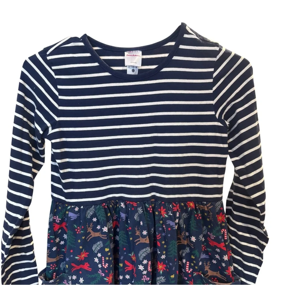 Hanna Andersson Navy Holiday Reindeer Christmas Theme Girls Dress Size 10
